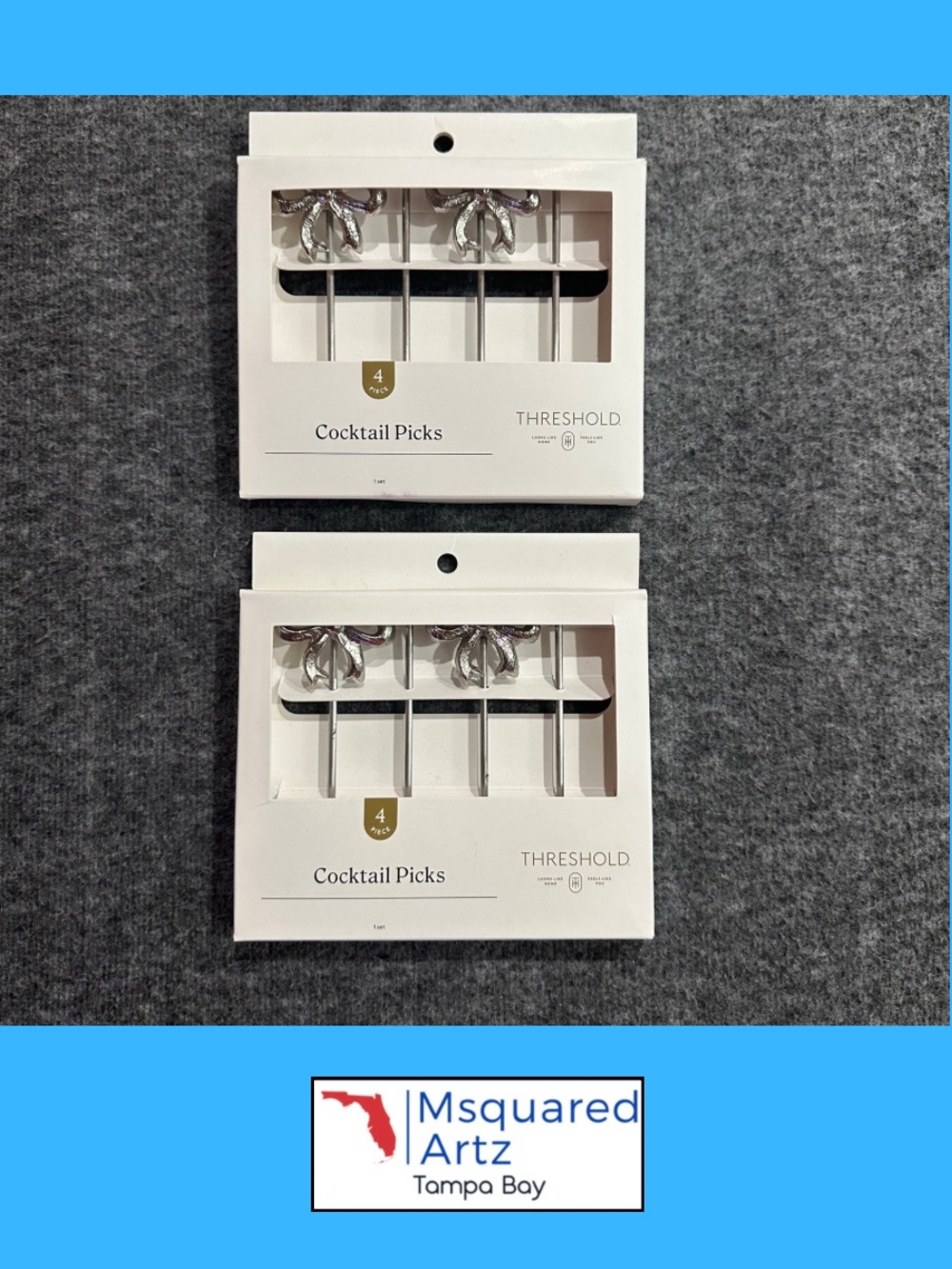 Threshold Silver Bow Cocktail Picks Lot of 8 Metal Barware Martini Garnish NWT